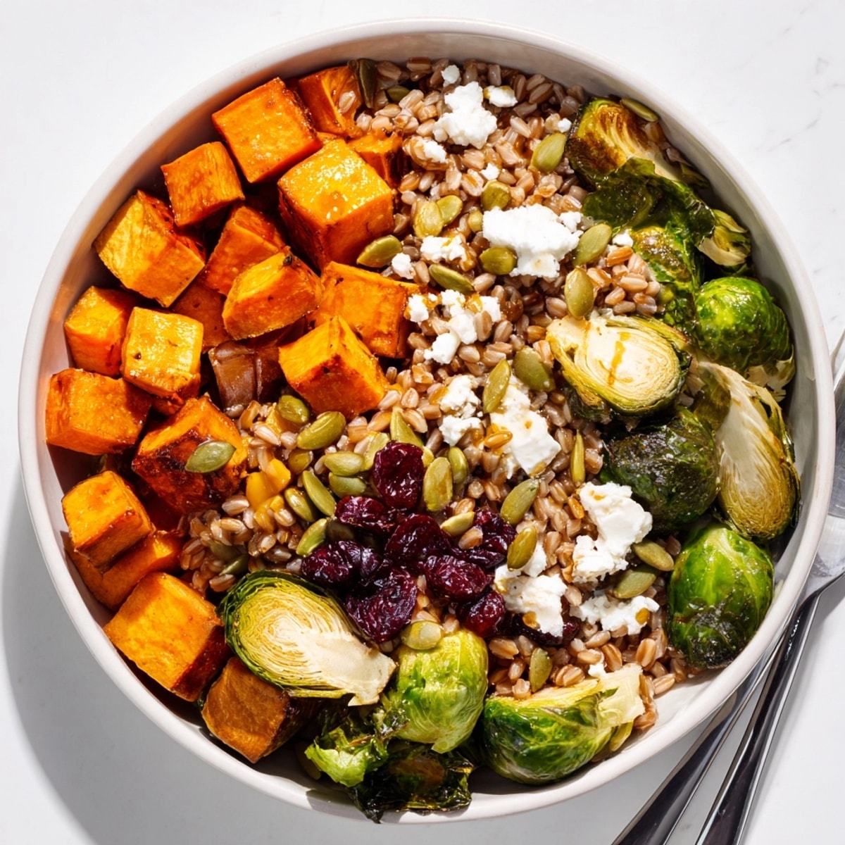 Delicious Harvest Farro Bowl recipe featuring chewy farro, sweet roasted vegetables, and crunchy toppings.