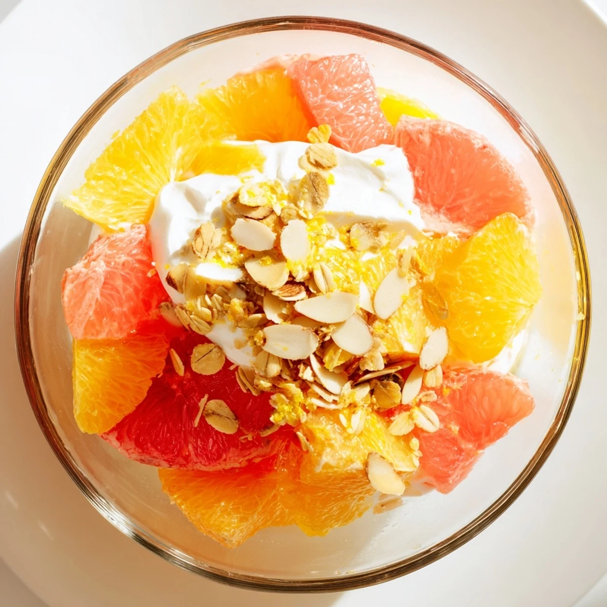 Cozy Bright Citrus layers juicy citrus segments with creamy yogurt and crunchy almond crumble.