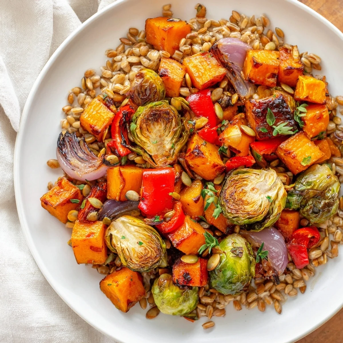 Enjoy a steaming bowl of Harvest Savory Grain, bursting with the earthy flavors of fall.