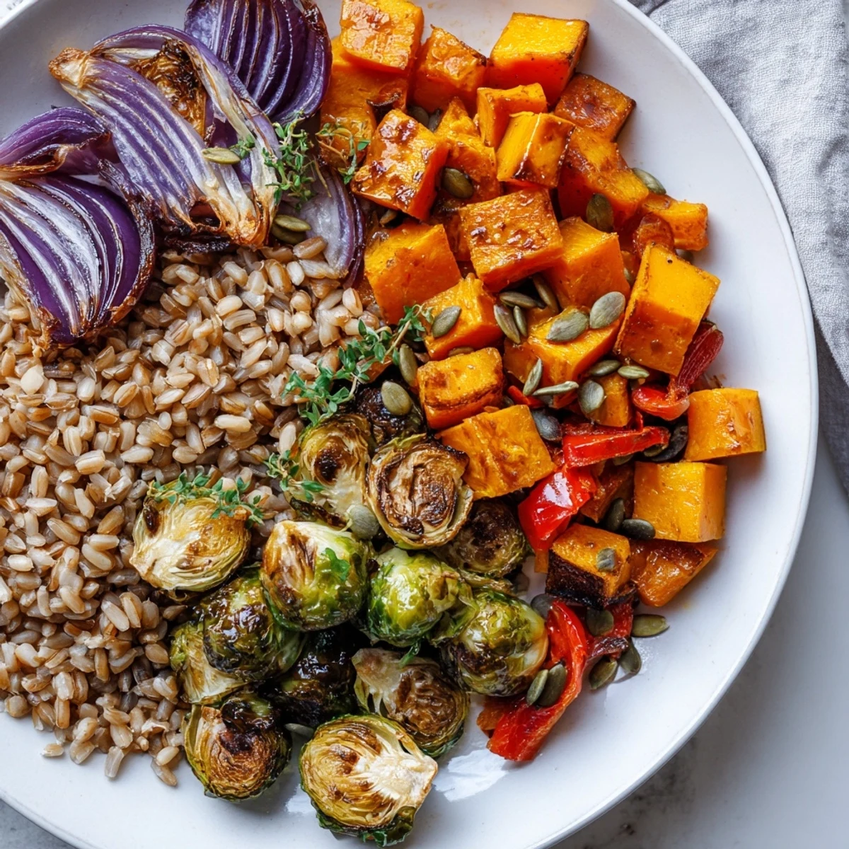 See a close-up of the fully assembled Harvest Savory Grain – a delicious, wholesome meal ready to serve.