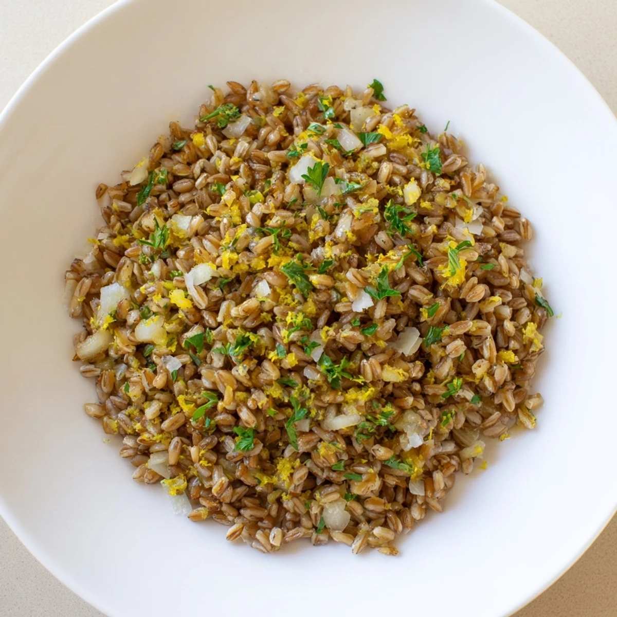 Close-up of perfectly cooked roasted farro displaying a nutty aroma, perfect for your dinner table.