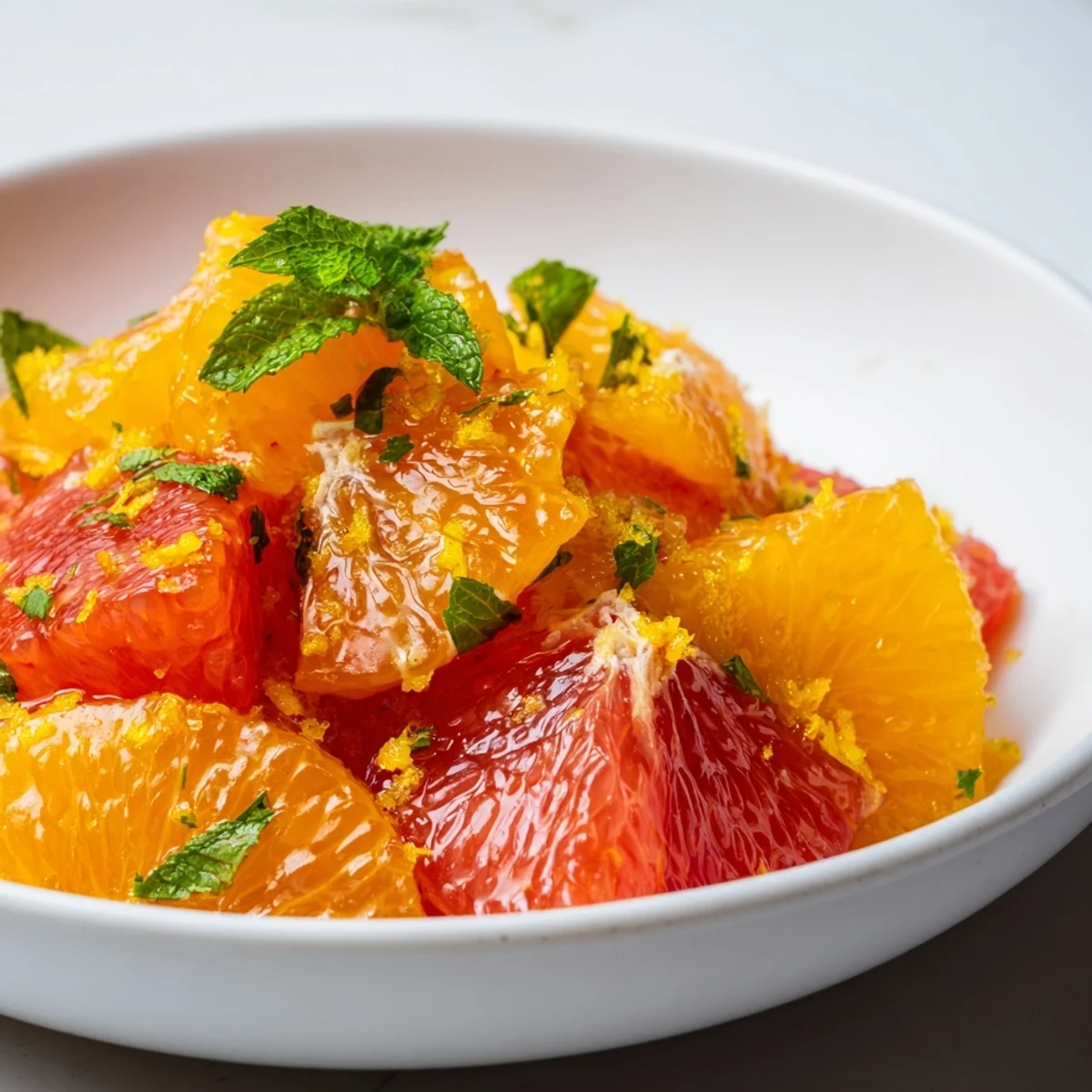 Vibrant Maple Bright Citrus dessert with juicy orange and grapefruit segments, drizzled in maple syrup.