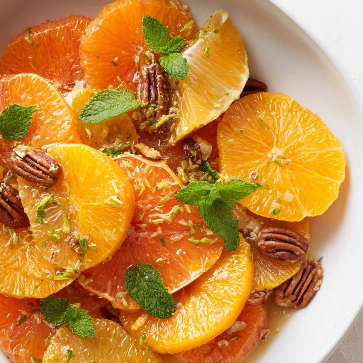 A beautifully arranged serving of Maple Bright Citrus: maple-kissed citrus with chopped nuts, ready to eat!