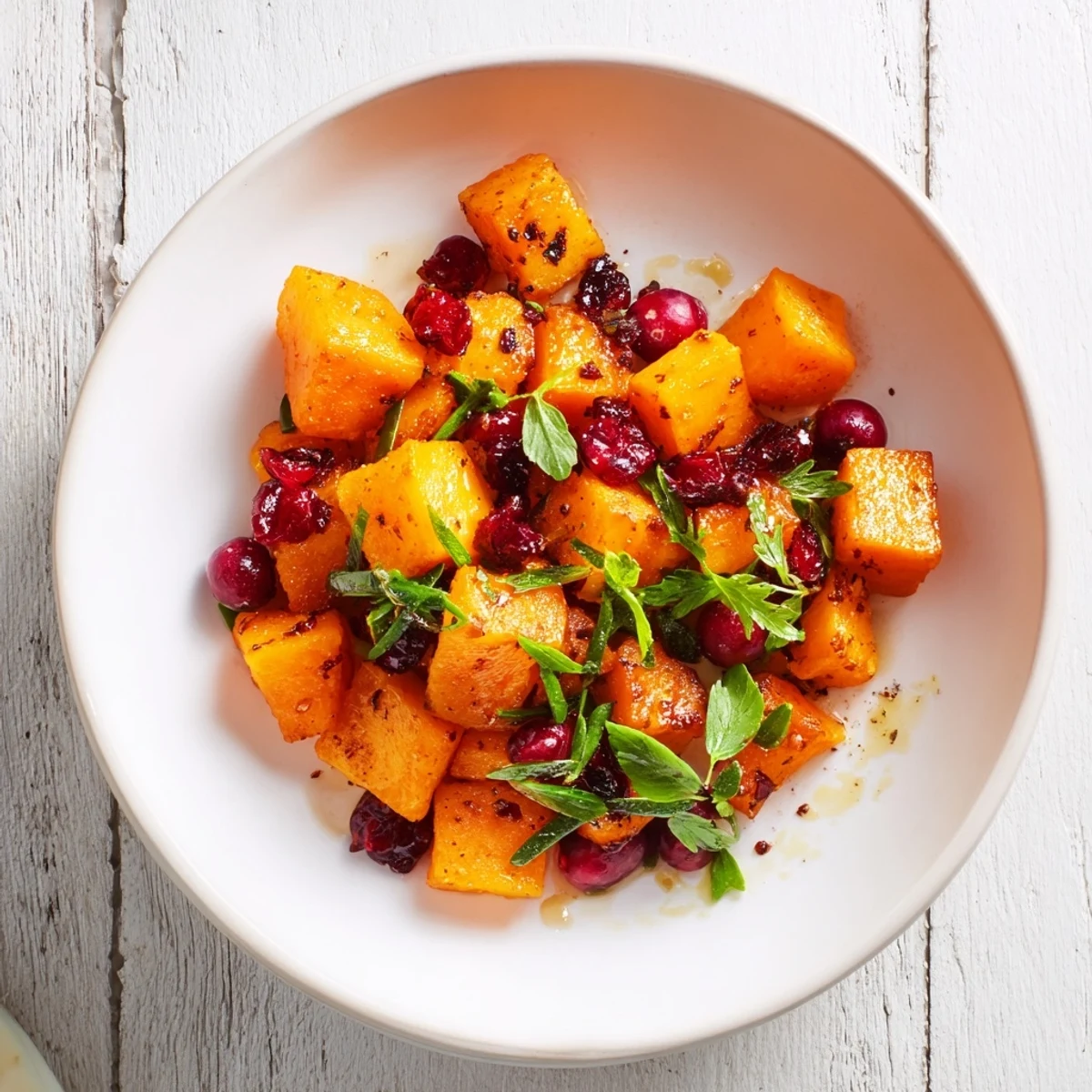 Warm, appetizing Root Cranberry Herb salad, ready to serve as a flavorful fall side dish.
