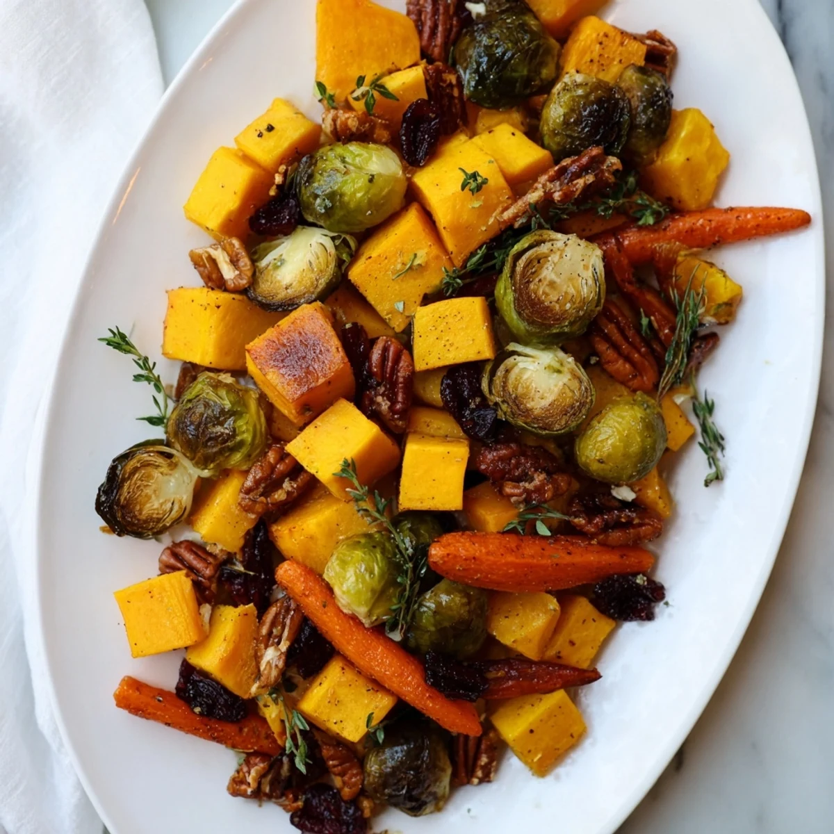 A vibrant photo showing Harvest Golden Veg, roasted to a caramelized, sweet perfection.