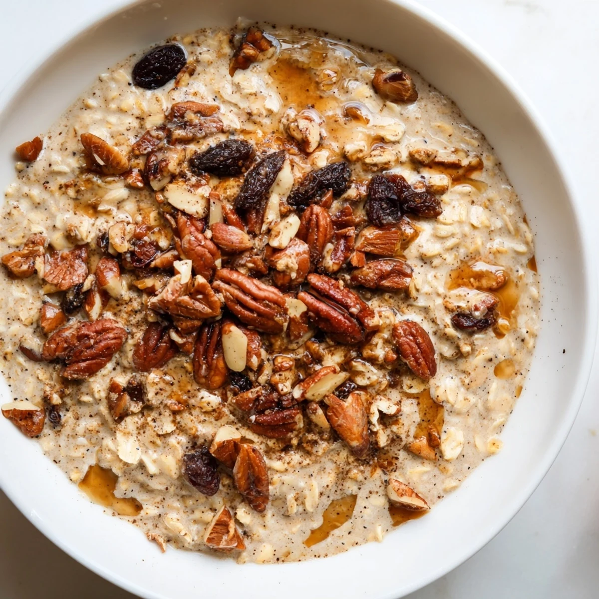 Steaming Hearth Chai Oats topped with nuts and fruit, perfect for a cozy breakfast and warming your soul.