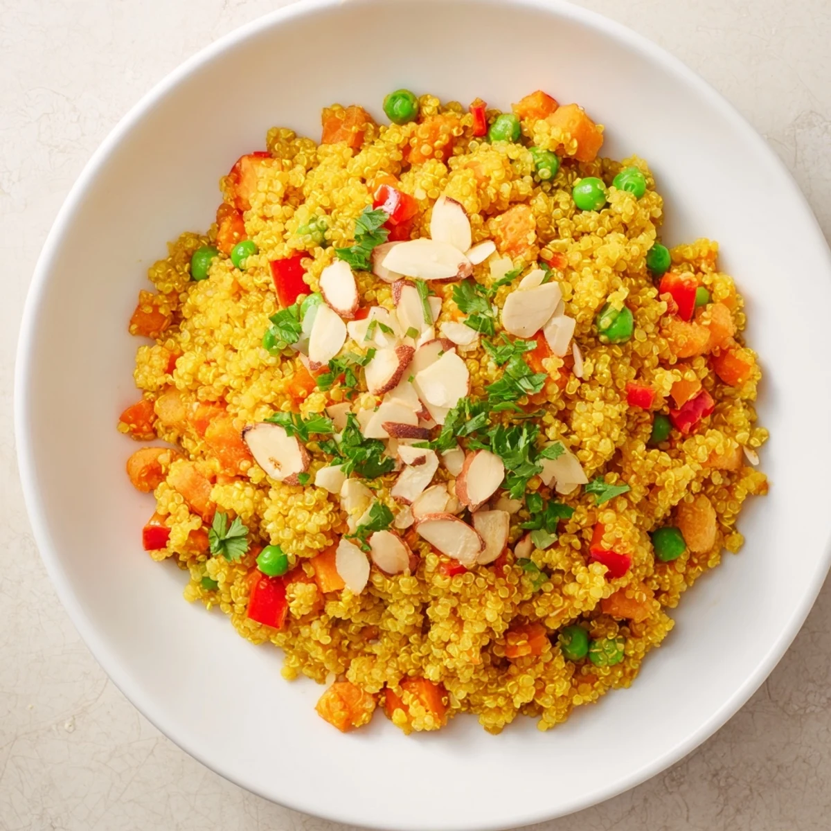 Golden Savory Grain side dish with colorful vegetables and fresh herbs, ready to be enjoyed.