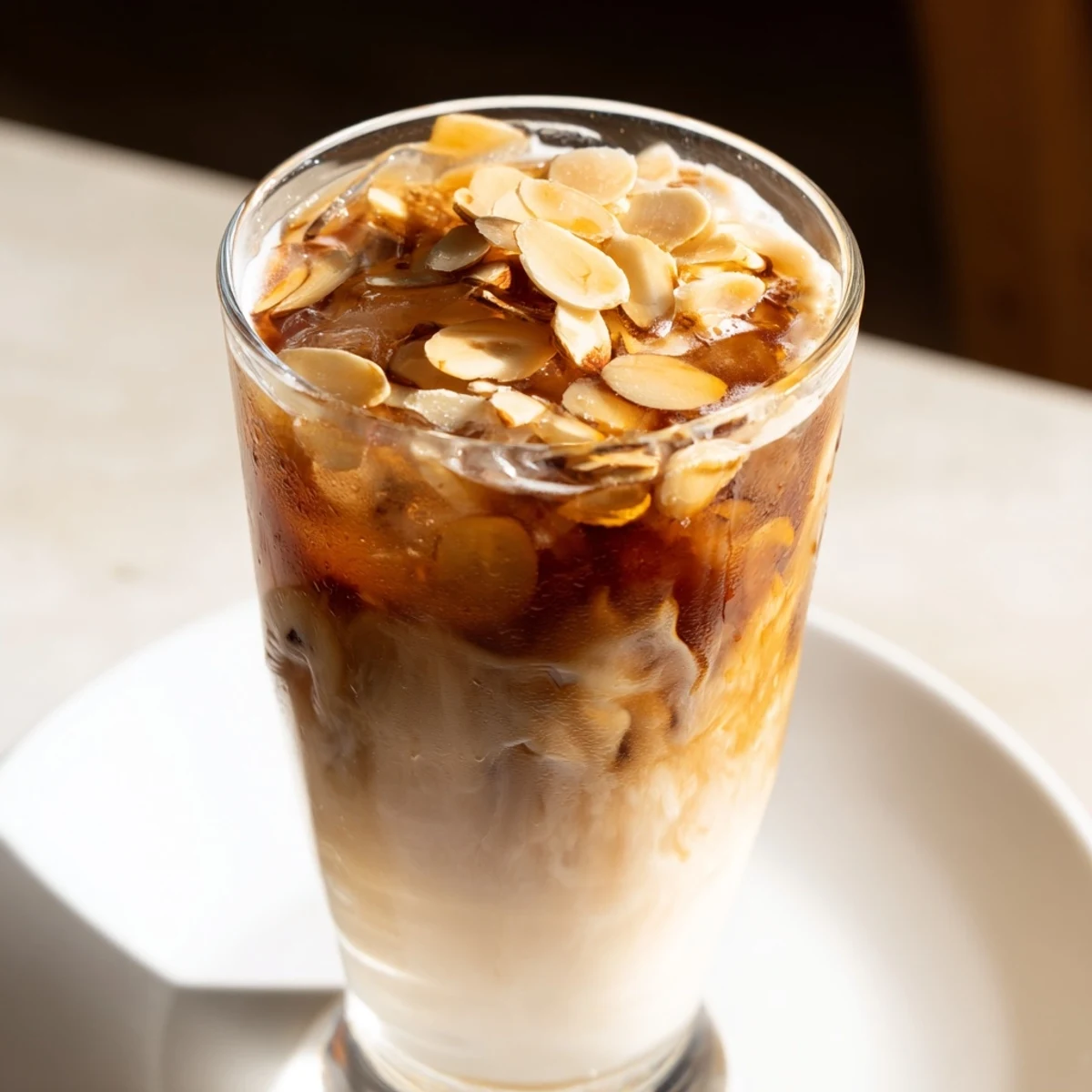 Imagine the inviting aroma: a perfect Roasted Toasted Almond, garnished with toasted almonds for serving.