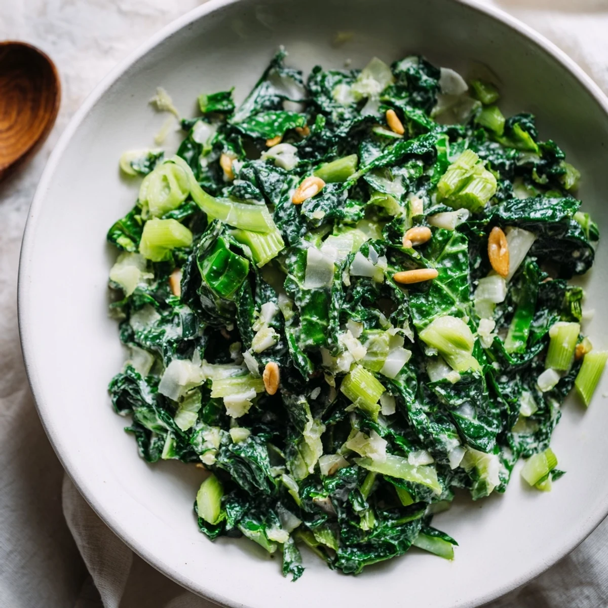 Vivid image of Cozy Winter Greens: a delightful gluten-free side, ready to be served hot.