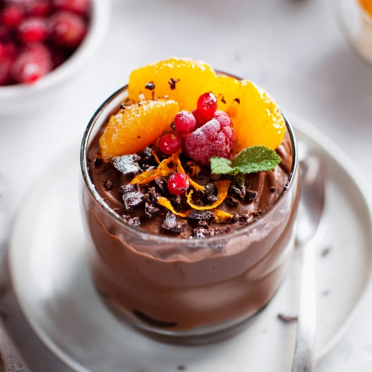 Citrus Cocoa Berry layers glistening with rich chocolate, juicy berries, and vibrant orange segments.