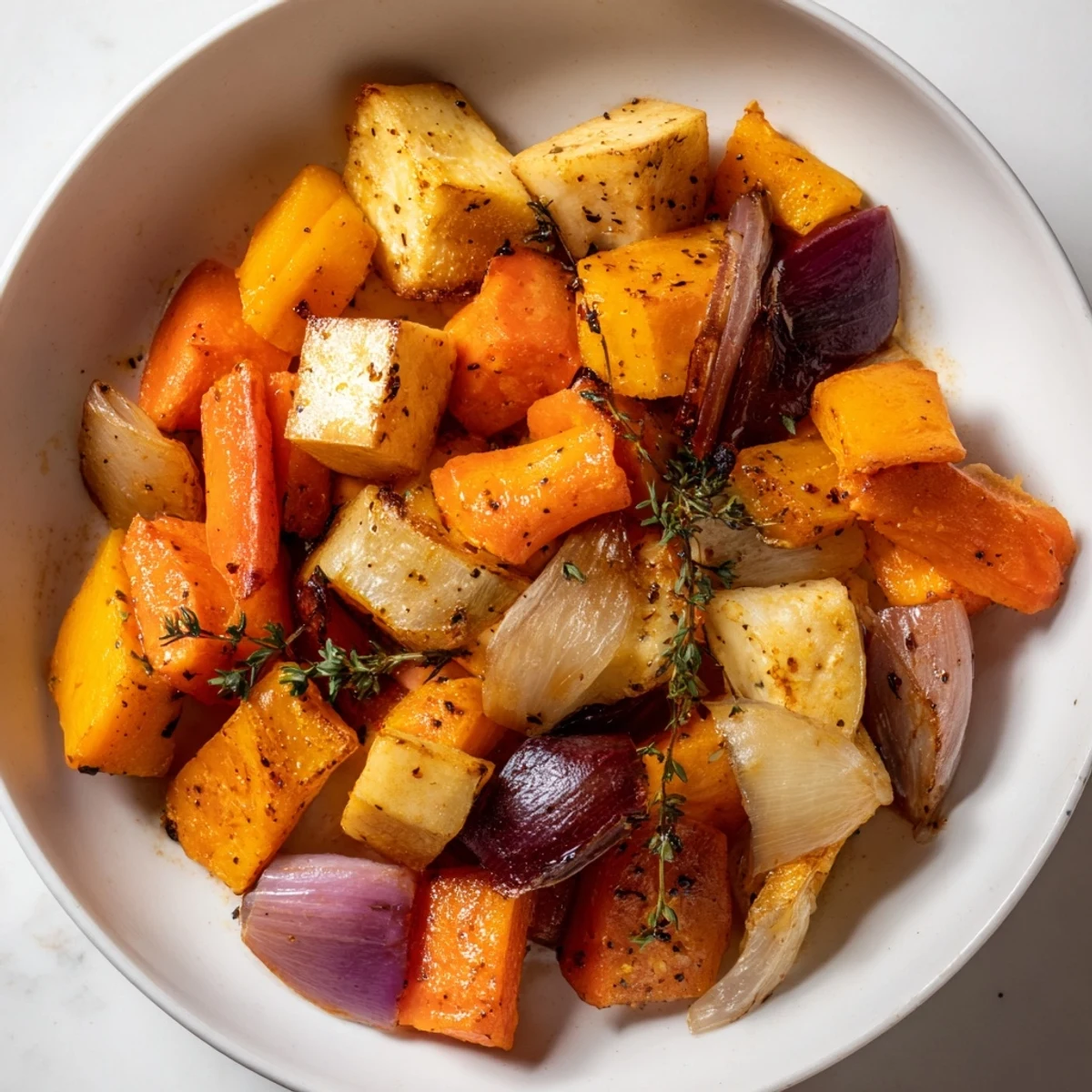 Vibrant image of maple roasted roots with caramelized edges, perfect for a cozy fall dinner.