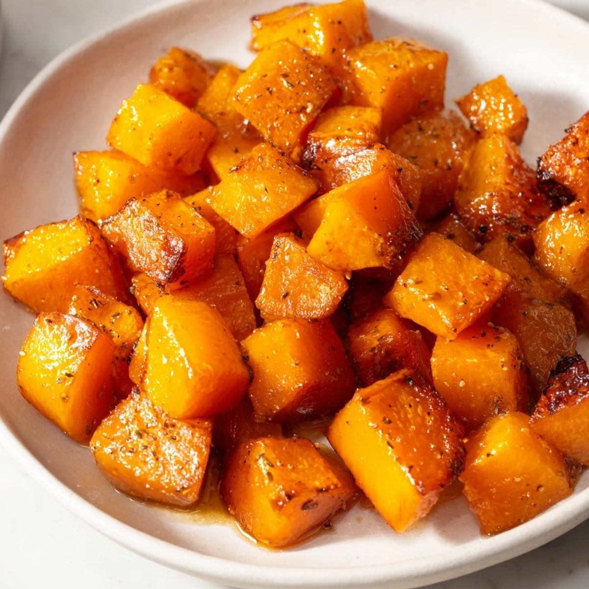 Sweet and savory roasted Maple Butternut Squash, a perfect fall side dish, ready to serve.