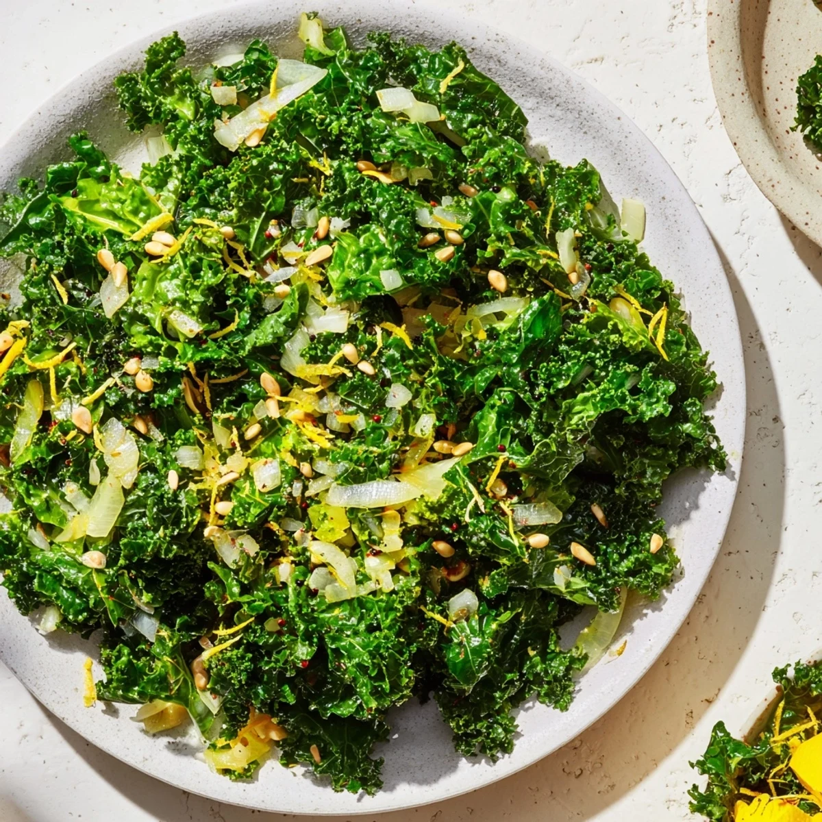 Steaming Emerald Kale, a healthy side dish glistening after its quick, flavorful sauté.