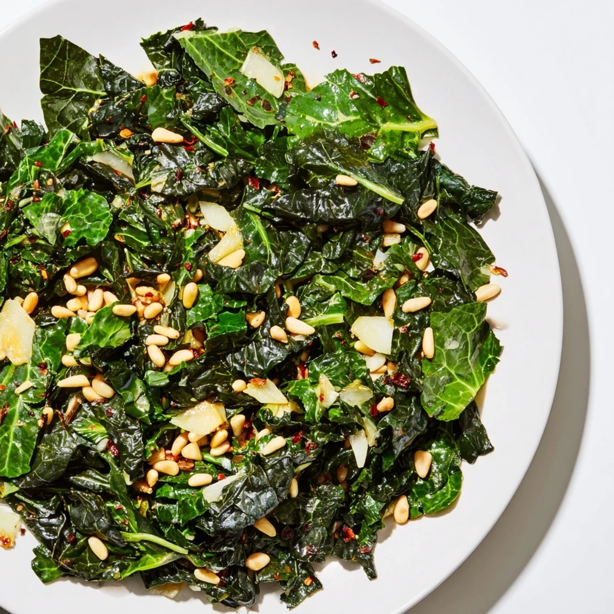 Freshly sautéed, vibrant Warm Winter Greens ready to serve, a delicious side dish for any meal.
