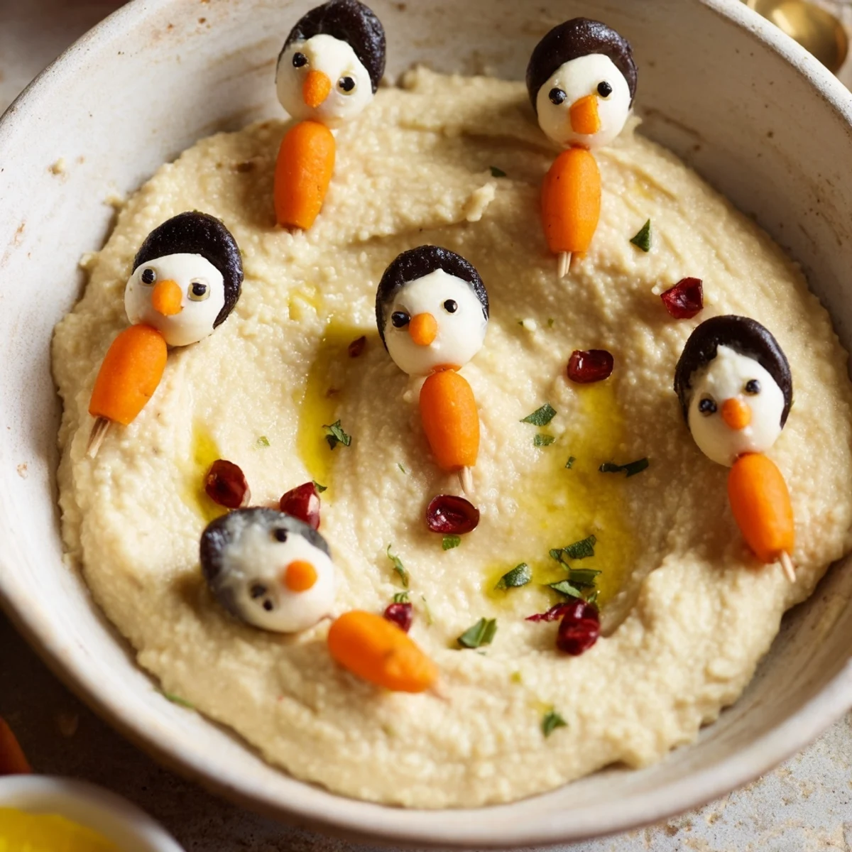 White Bean Dip Olive Penguins