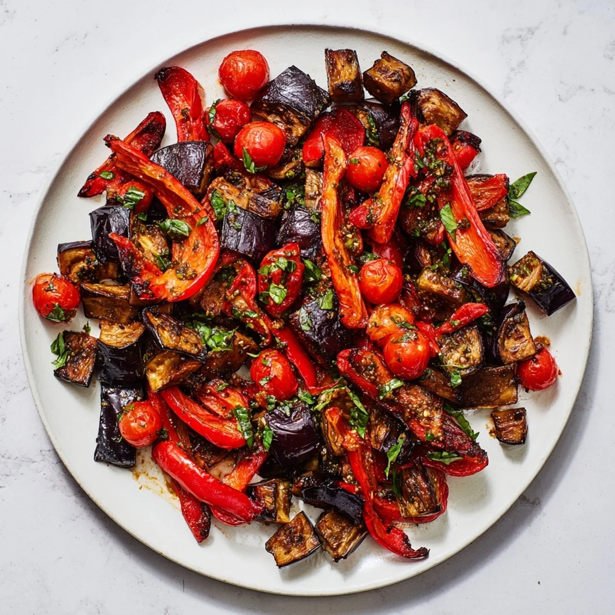 A platter of the delightful Cozy Charred Veg, showing tender vegetables slightly blistered from the grill.