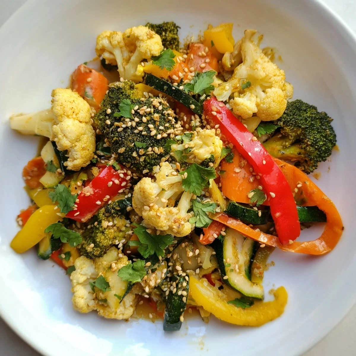 A flavorful plate of Evergreen Golden Veg, stir-fried until crisp-tender and tossed in a rich, glossy sauce.