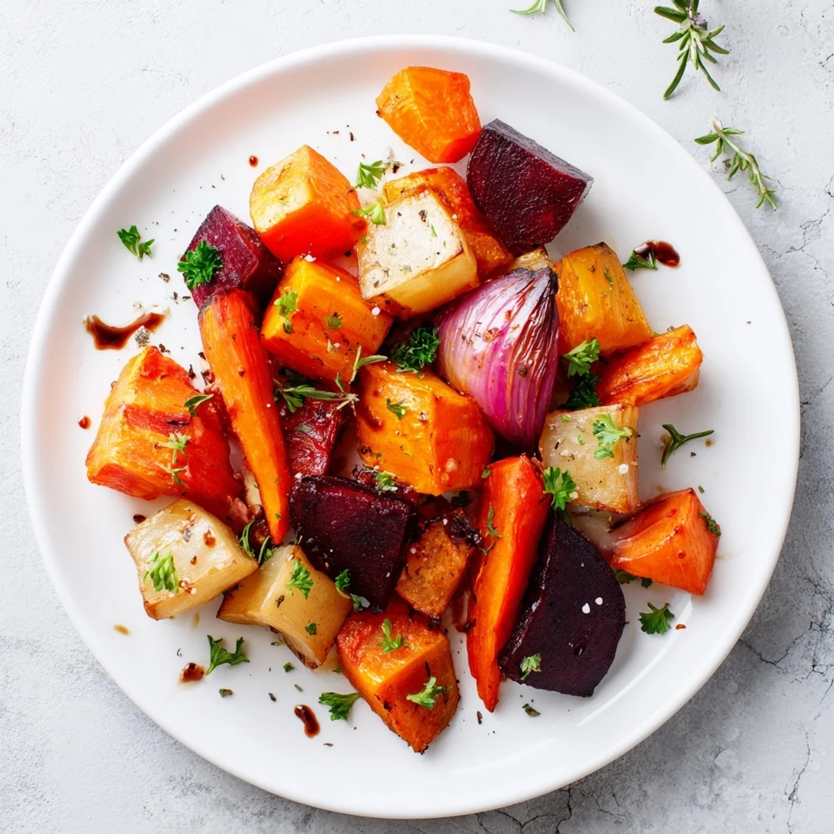 Earthy and sweet Hearth Roasted Roots, cooked to tender perfection with fragrant rosemary and thyme.