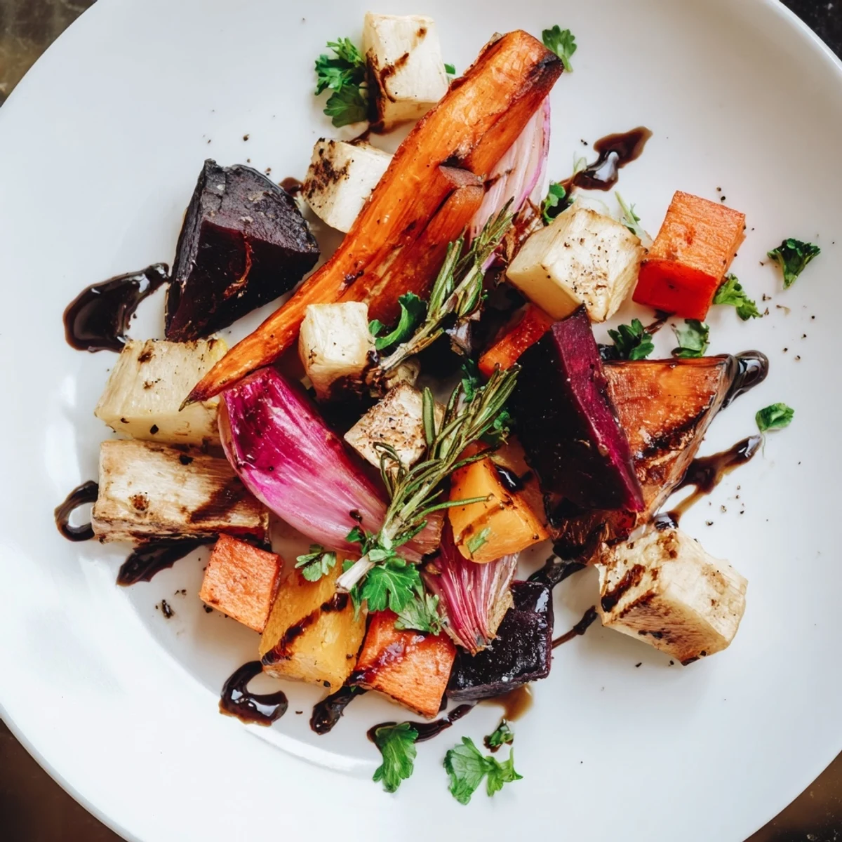 A warm, inviting image of Hearth Roasted Roots, ready to serve as a flavorful vegetarian side dish.