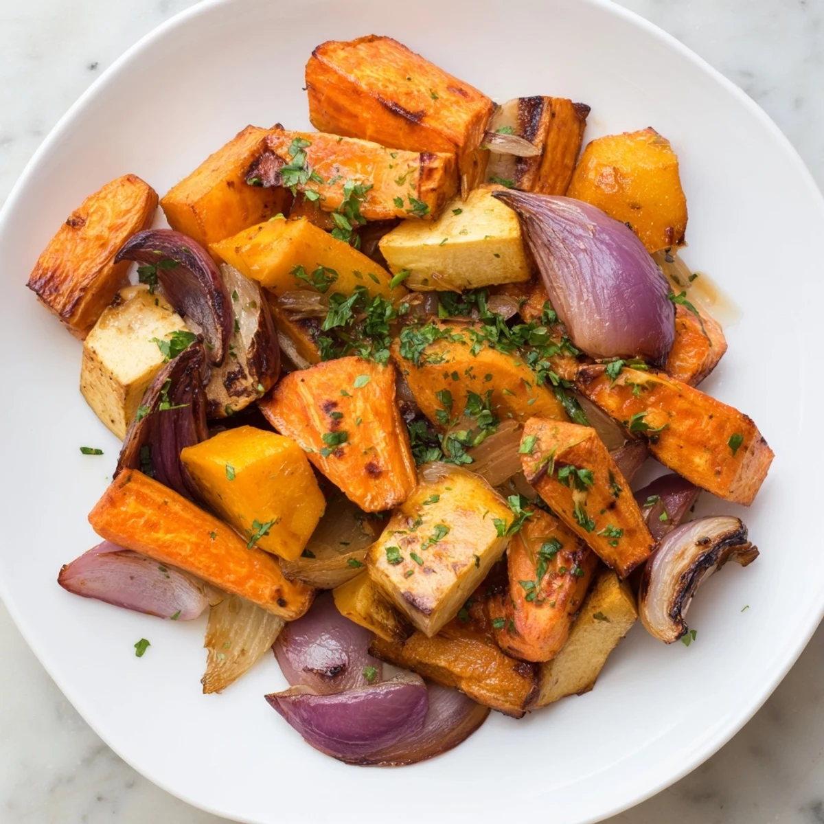 Enjoy delicious and colorful Roasted Root Vegetables, a simple recipe with naturally sweet flavors and herbs.