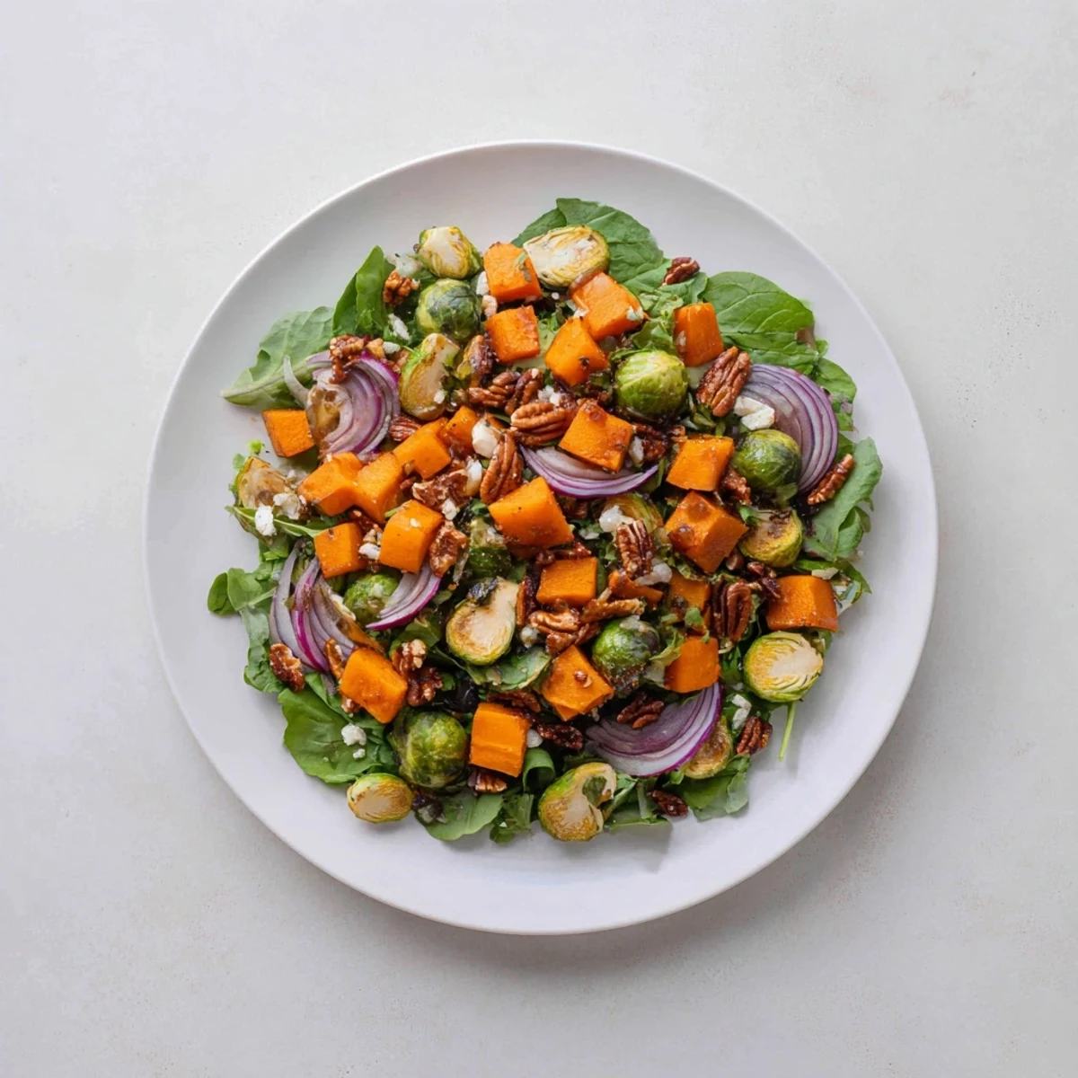 Fresh greens with roasted vegetables make this Harvest Evergreen Mix a flavorful, healthy meal option.