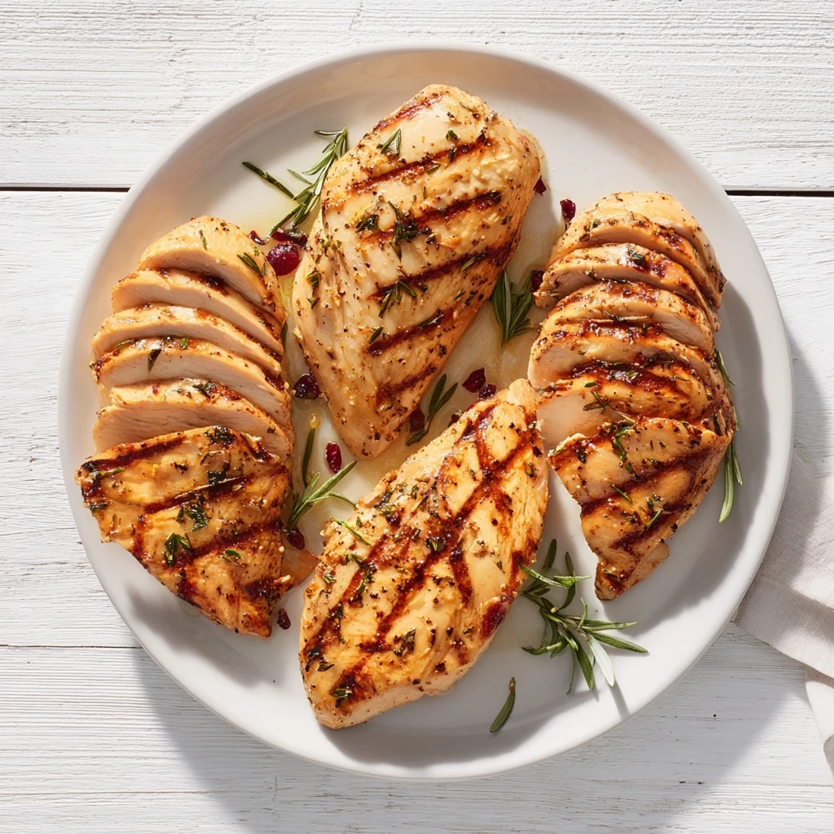 Close-up of the tender, flavorful Charred Cranberry Herb Chicken, ready to be enjoyed as a meal.