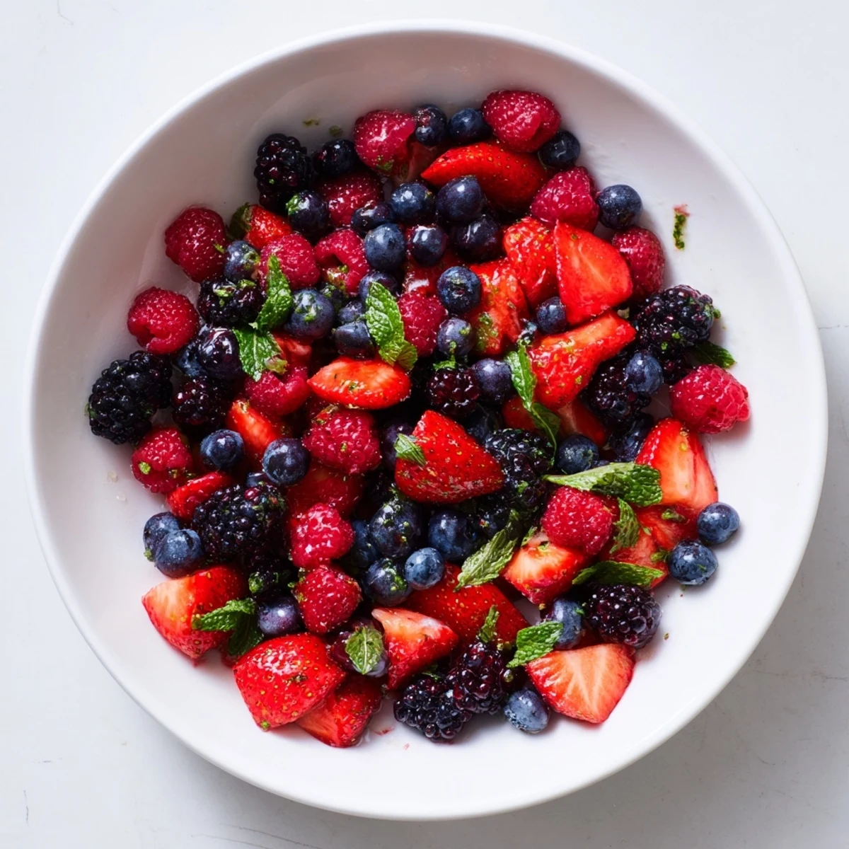 Close-up of a vibrant Hearth Berry Blend, bursting with fresh berries and drizzled honey.