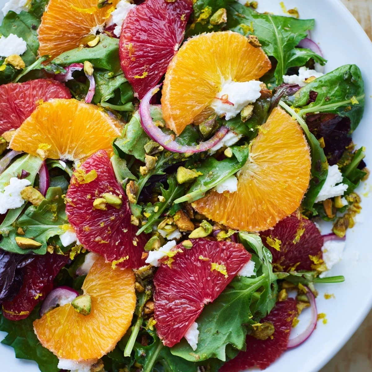 Vibrant Citrus Greens salad with bright citrus segments and fresh, leafy greens tossed together.