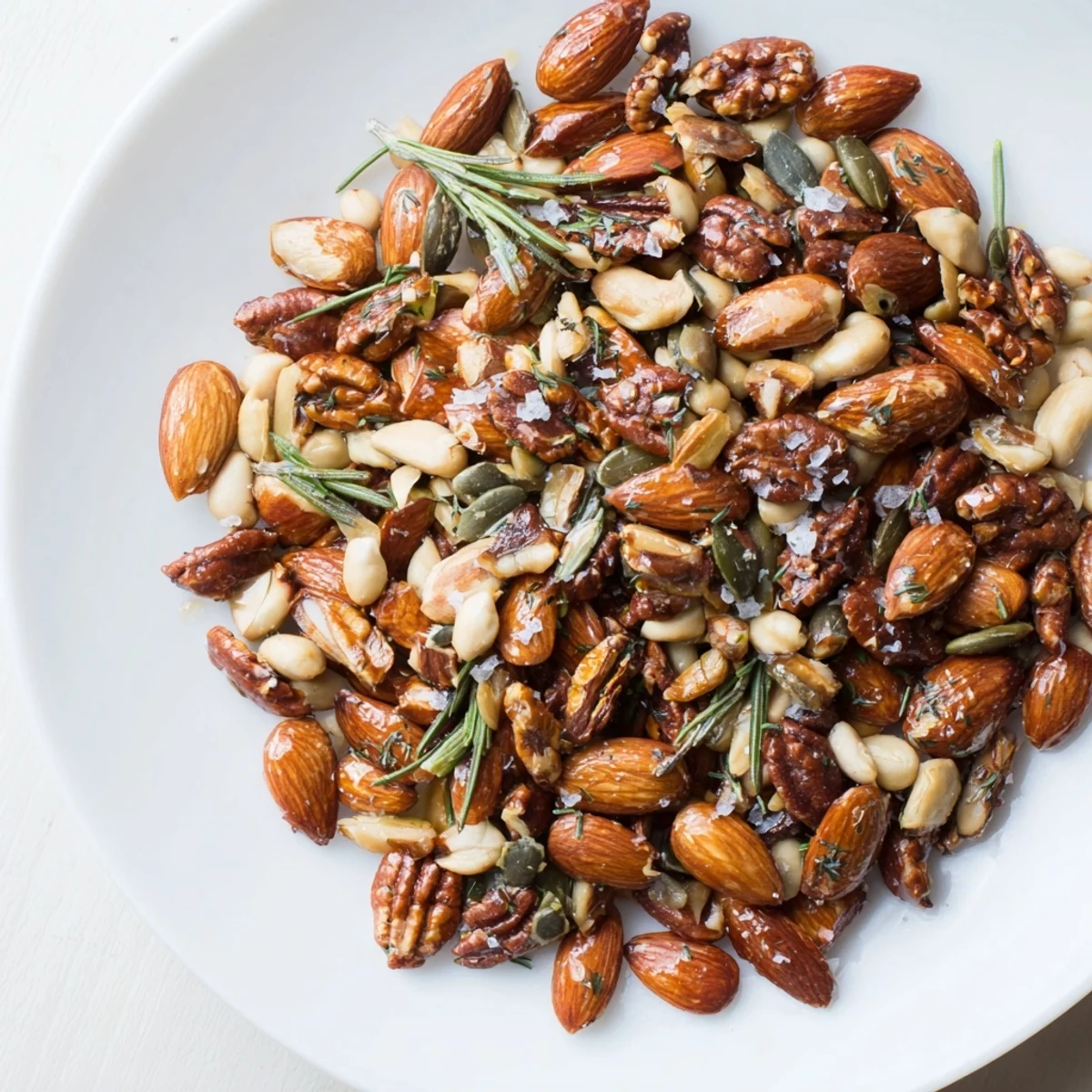 Golden, crunchy Maple Evergreen Mix spilling from a bowl, inviting a satisfying snack experience.