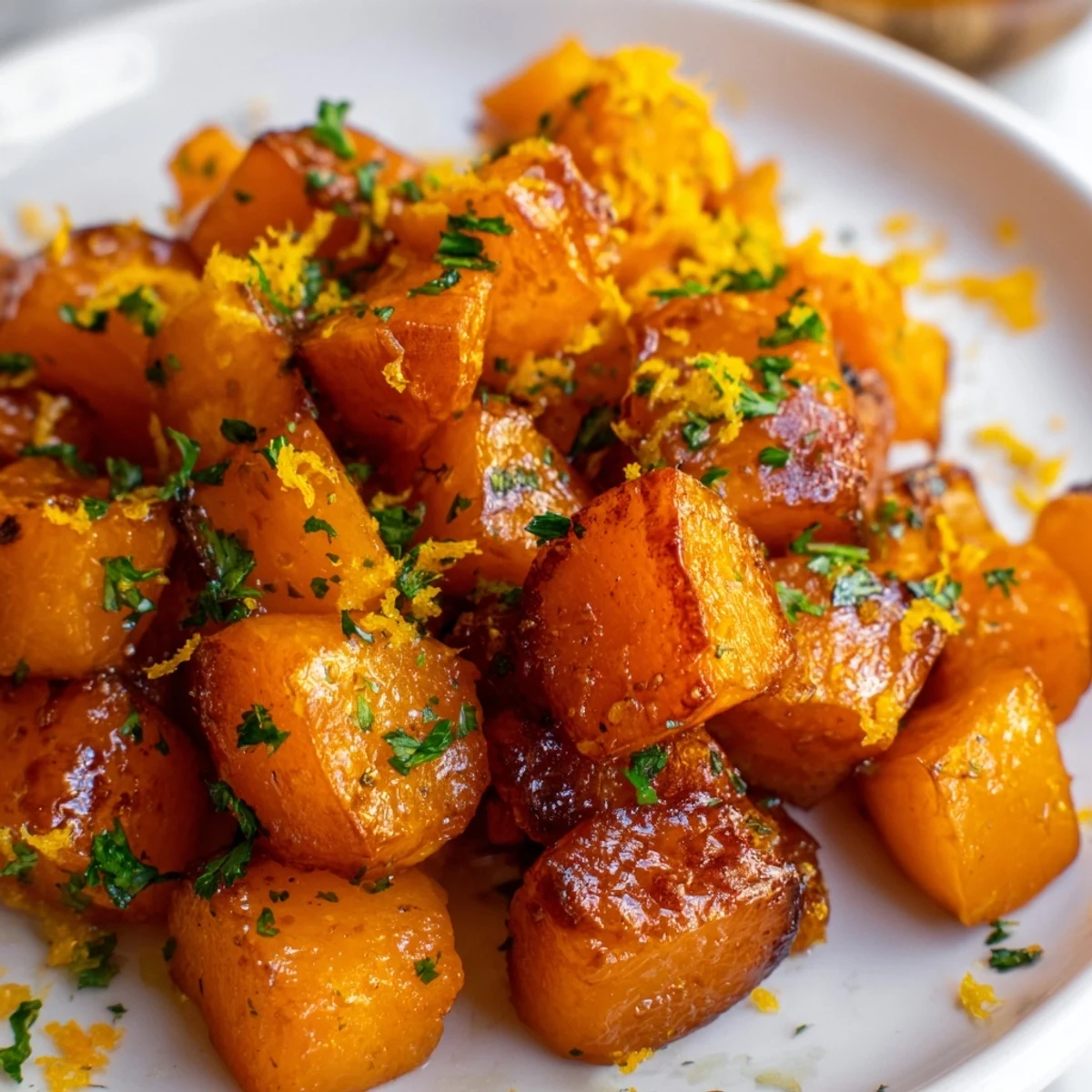Vibrant orange chunks: Roasted Citrus Maple Squash features a zesty glaze and pairs beautifully with any dish.