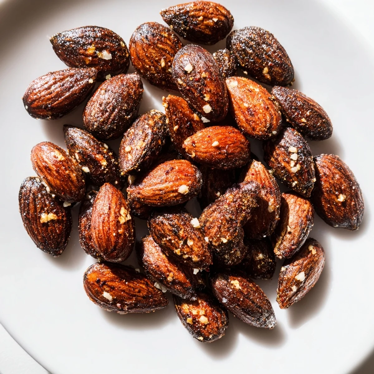 Close-up of toasted almonds with a char, seasoned to perfection and ready to enjoy with friends.