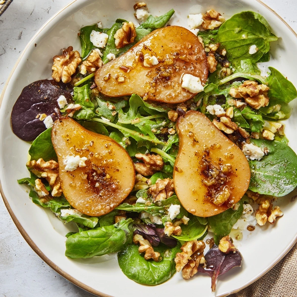 Vibrant Spiced Pear Greens: a delicious salad with sweet pears, tangy vinaigrette, perfect for entertaining.