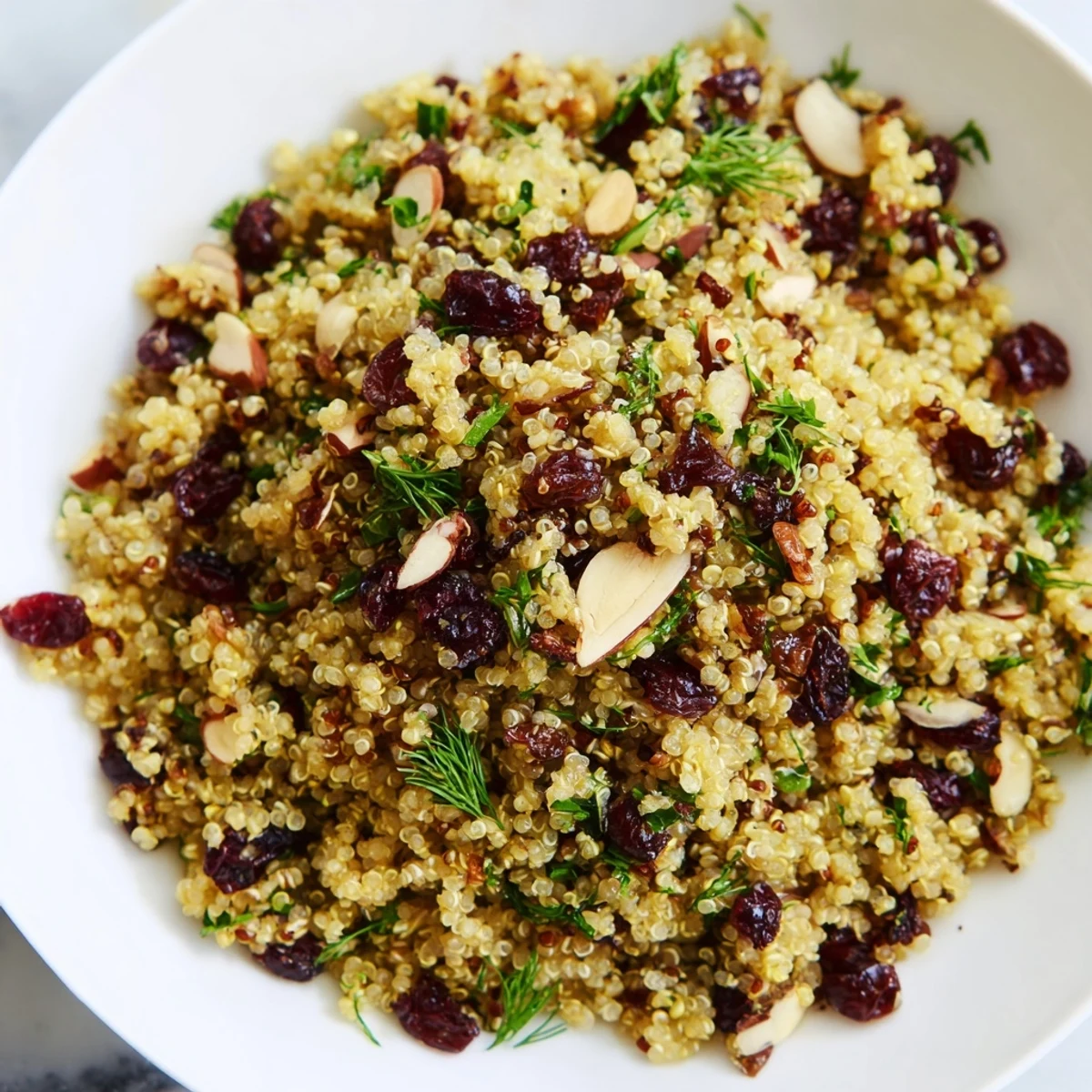 A fluffy Golden Cranberry Herb side dish with tart cranberries and vibrant greens, freshly tossed with olive oil and lemon.