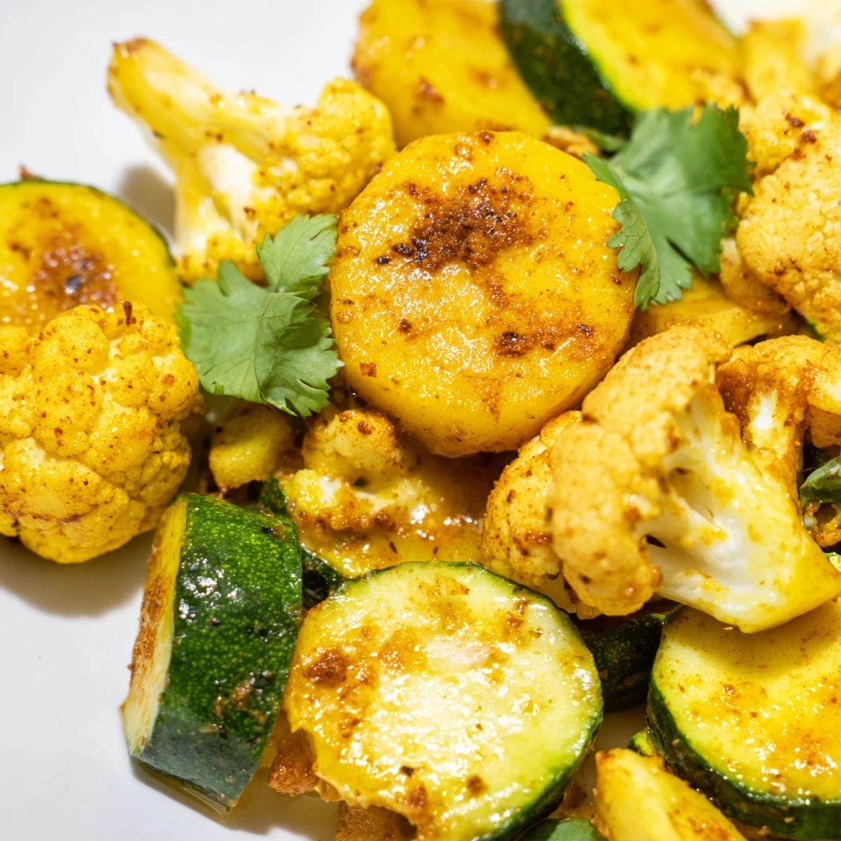 Aromatic Ginger Golden Veg dish topped with fresh cilantro and lemon juice.