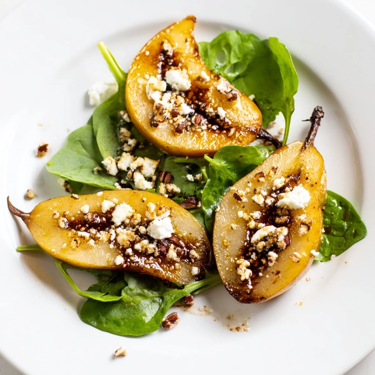 The Toasty Pear Greens salad features toasted walnuts and tangy goat cheese crumbles.