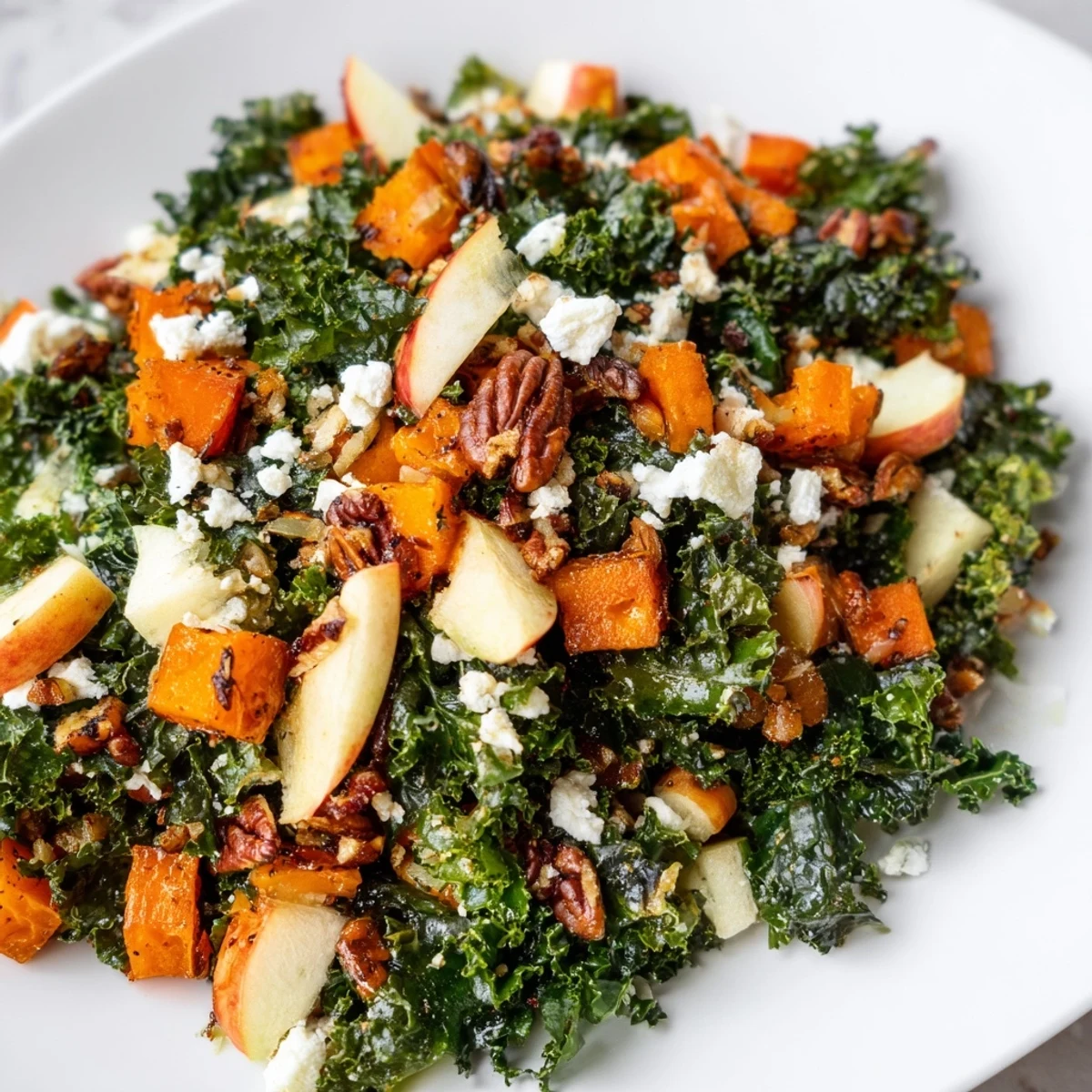 Freshly roasted butternut squash and carrots add warmth to this Harvest Kale Salad, topped with crunchy toasted pecans and pumpkin seeds. 