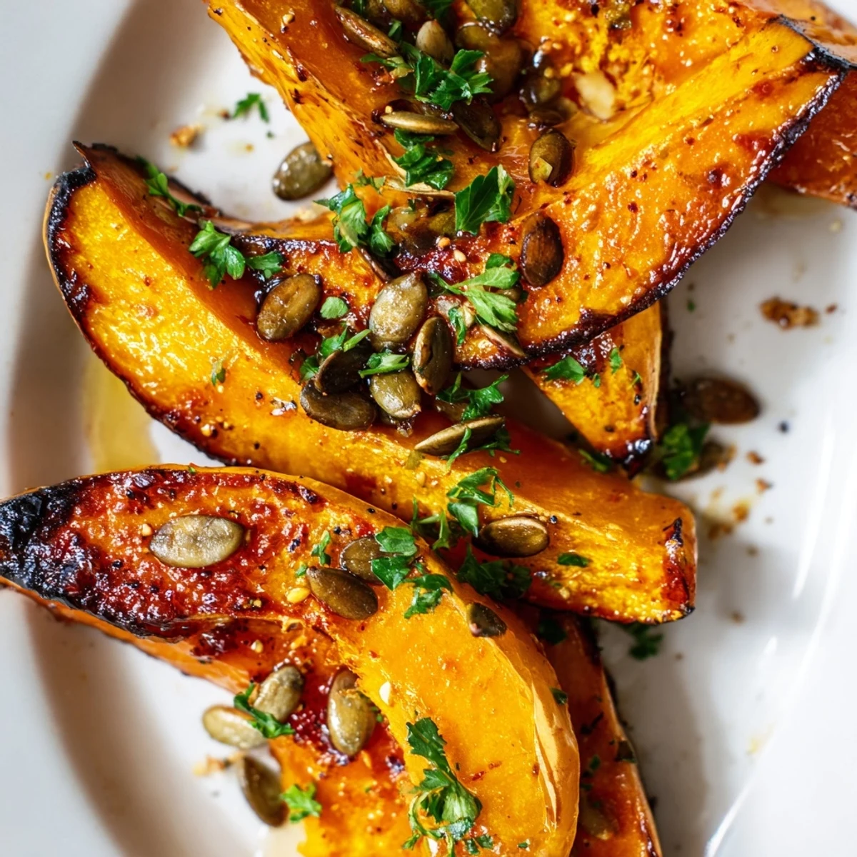Savory Charred Maple Squash features caramelized edges and a smoky aroma, served warm as a delicious vegetarian side dish.