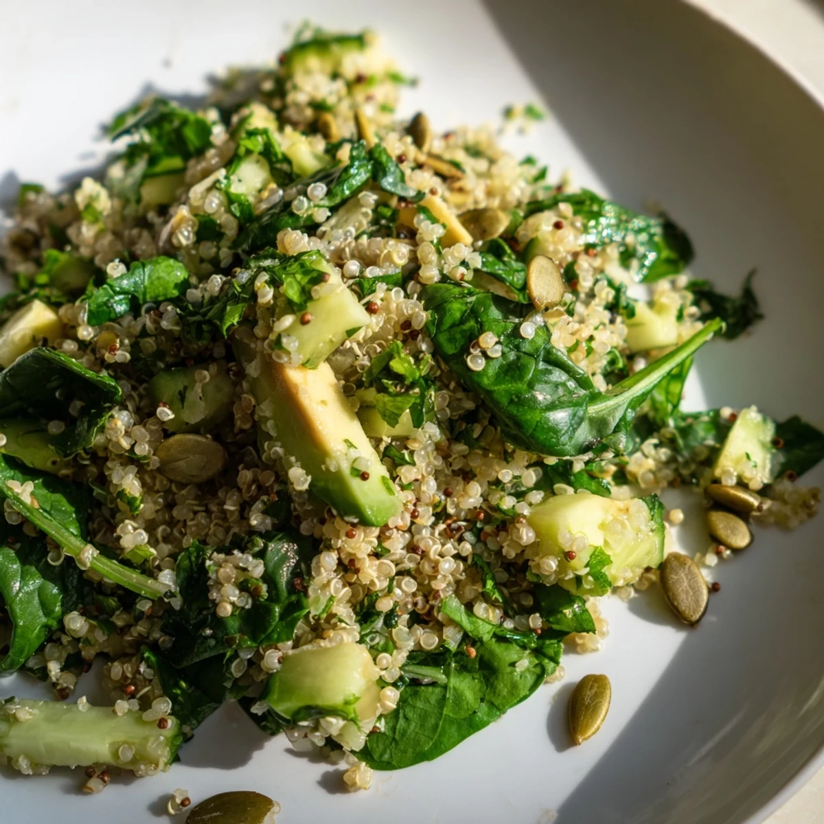 Served as a light side dish, this Emerald Quinoa features lemon wedges for a bright, fresh finish.
