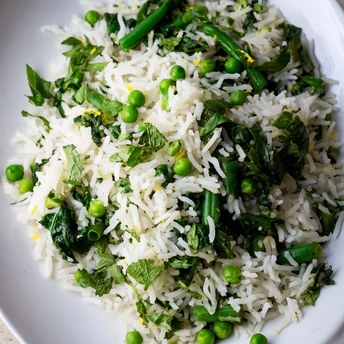 Emerald Warm Rice in a rustic bowl, garnished with chopped parsley and mint, showcasing its nourishing vegetarian and gluten-free qualities.