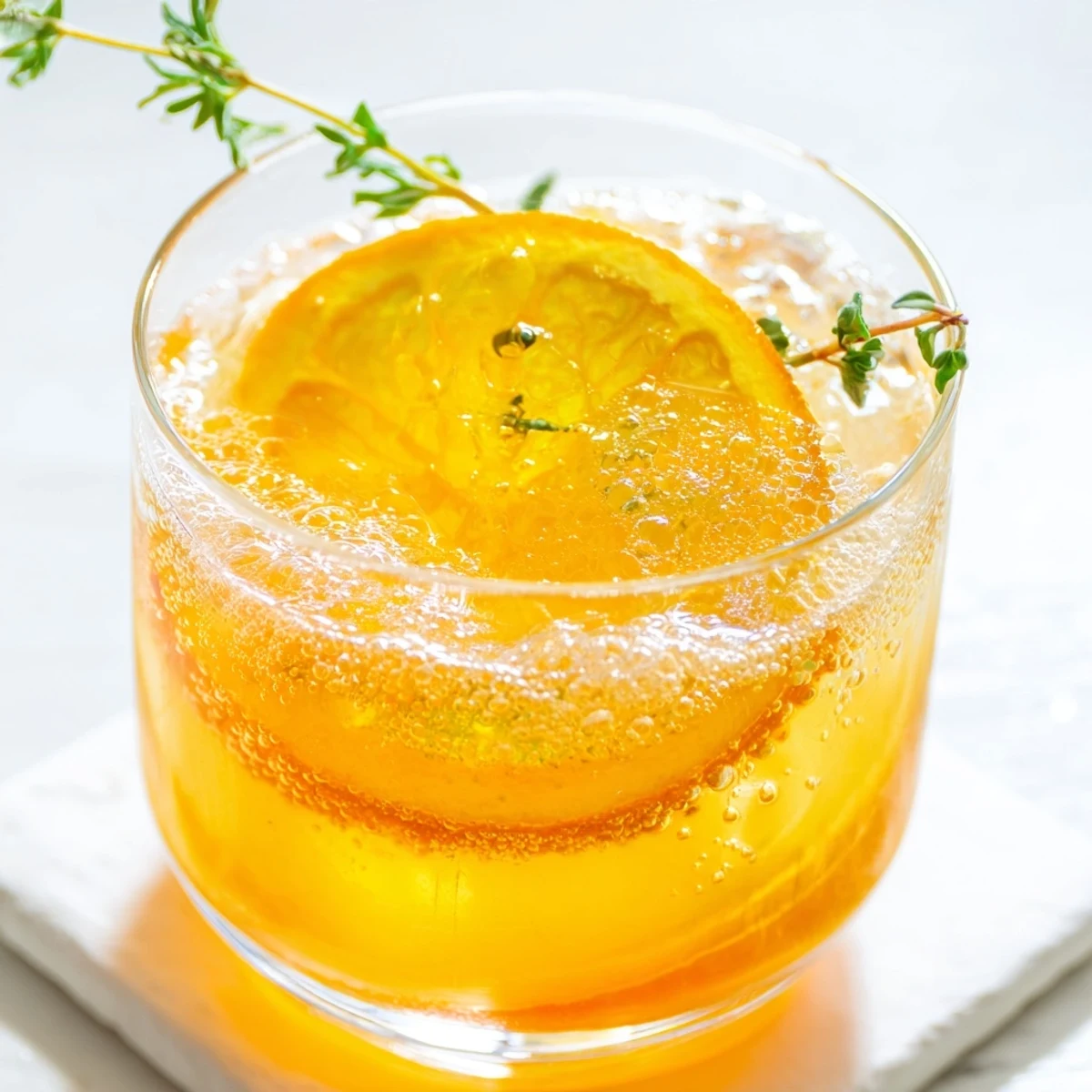A glass of Citrus Evergreen Mix mocktail over ice, garnished with fresh rosemary and bright citrus slices.