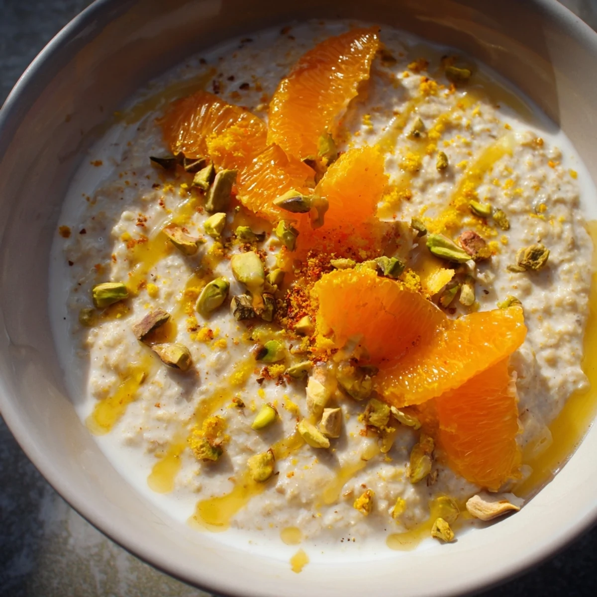 Citrus Chai Oat porridge simmering with chai spices and creamy oats, ready to enjoy on a chilly morning.  