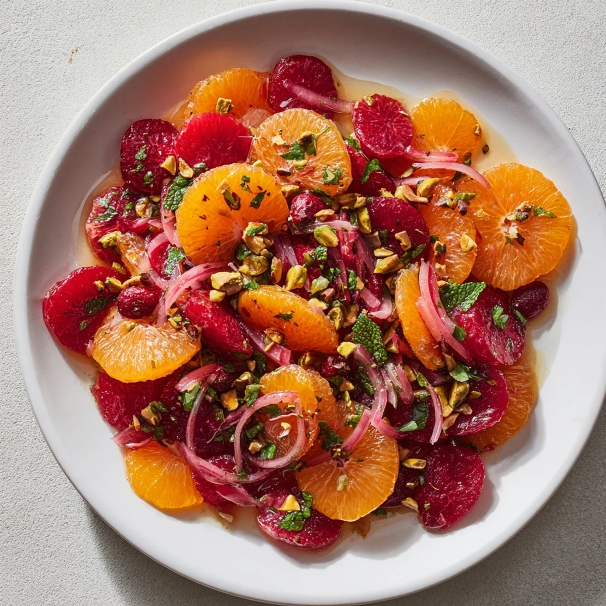 Fresh Citrus Cranberry Herb Salad, a colorful mix of fruit and greens ready to be tossed.