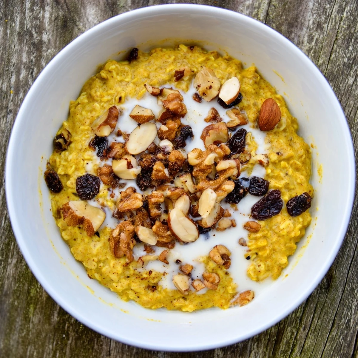 Bright morning light highlights the golden hue of a warm Golden Chai Oat breakfast.