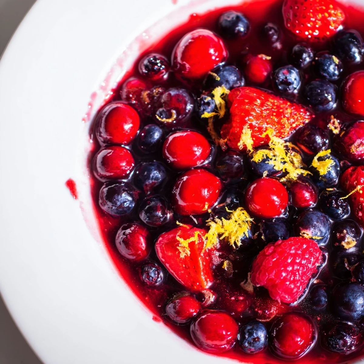 A spoonful of vibrant Cranberry Berry Blend over creamy yogurt with a drizzle of honey.