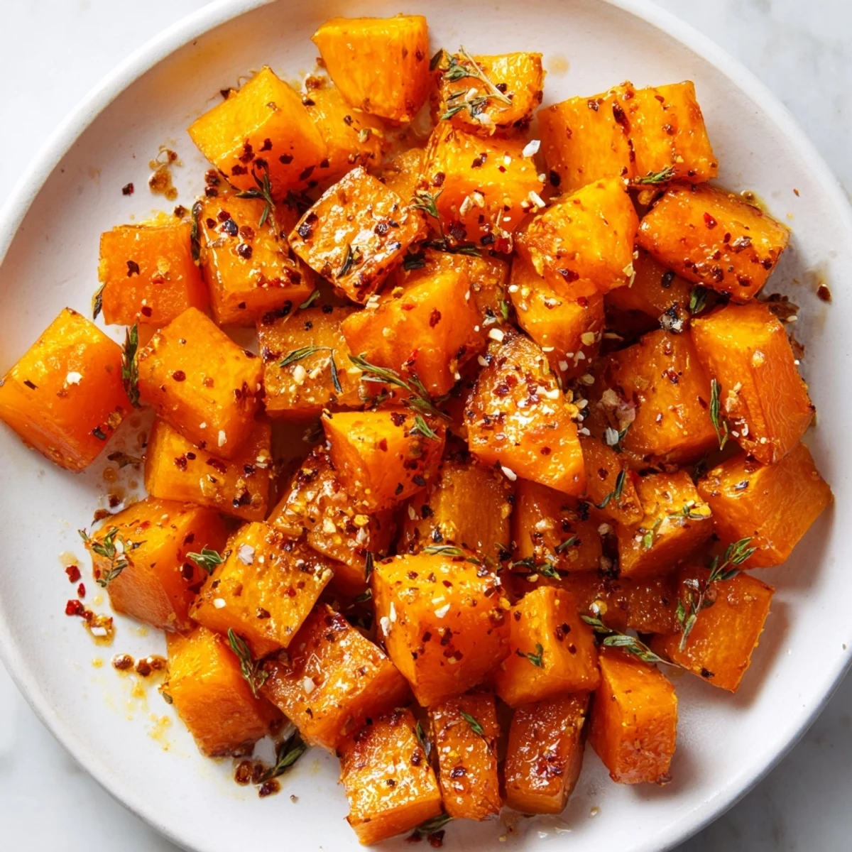 Tender cubes of Savory Maple Squash roasted to perfection with a hint of smoky paprika, served warm as an autumn side dish.