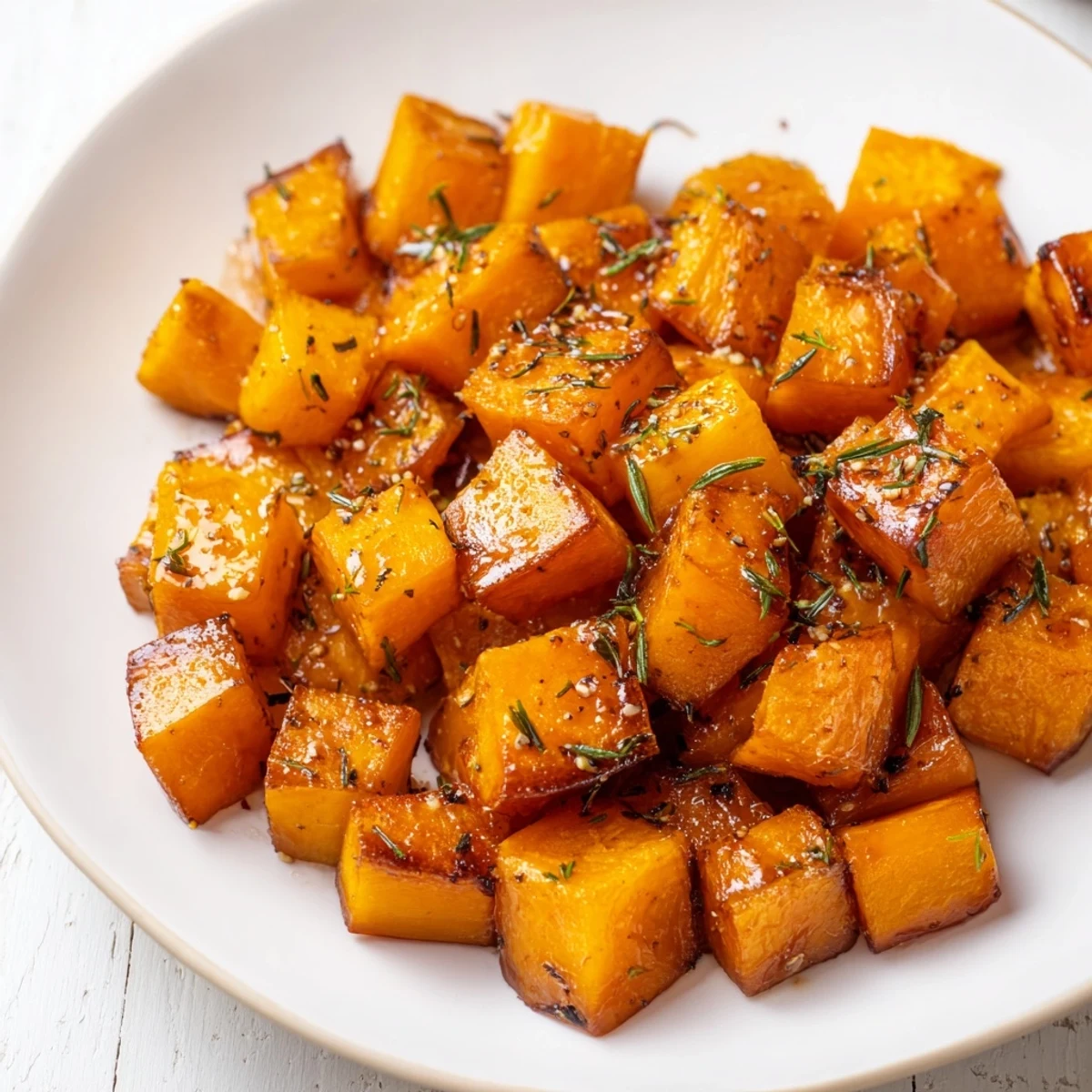 Savory Herbed Maple Squash served warm as an autumn side dish with thyme and sea salt.