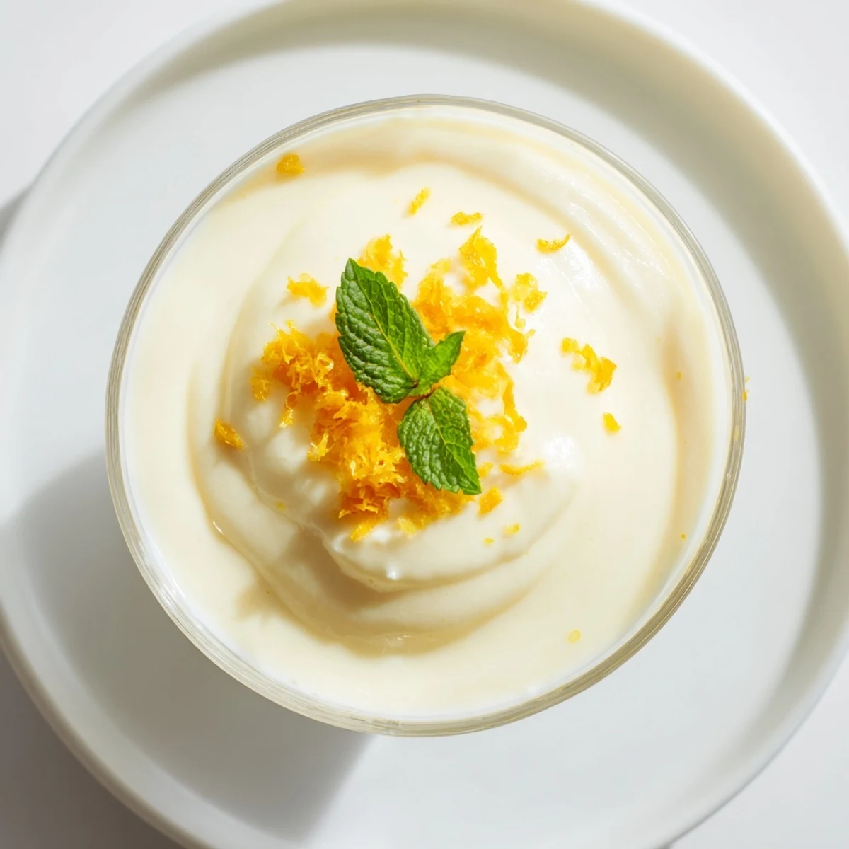 A spoon dives into creamy Frosted Bright Citrus dessert, revealing its silky, airy texture inside.