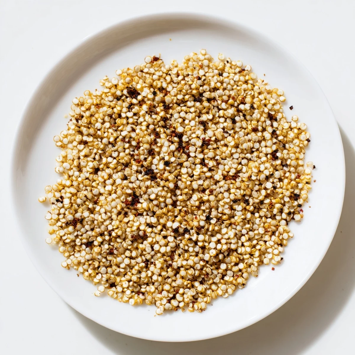 Crispy oven-roasted quinoa spread out on a sheet pan, revealing its nutty golden texture.
