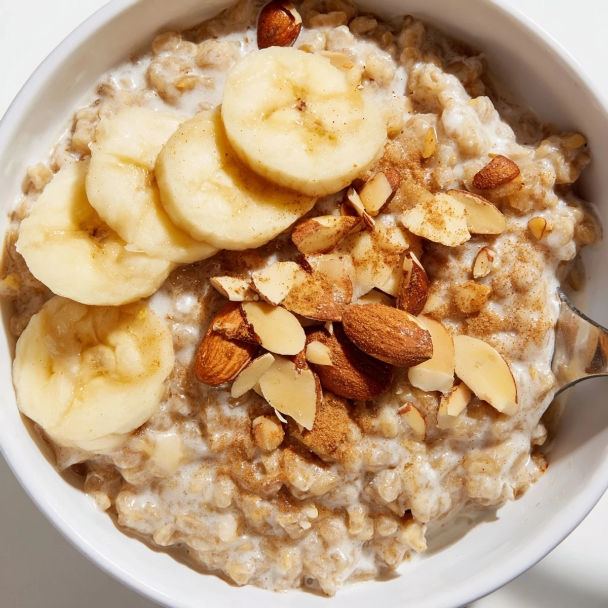Warm ginger barley porridge served in a rustic bowl, garnished with sliced banana and a drizzle of honey.