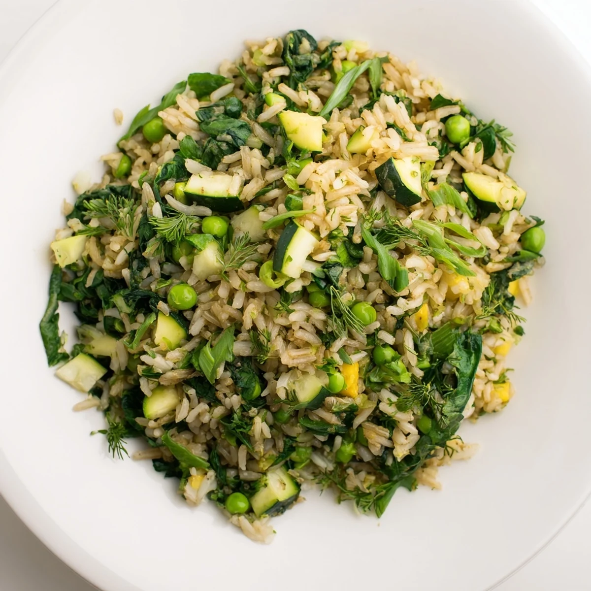 Serve Evergreen Warm Rice in a white bowl garnished with parsley for a colorful vegetarian side dish.